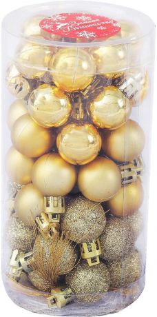 Набор елочных шаров "Алия", цвет: золотой, диаметр 2,5 см, 48 шт