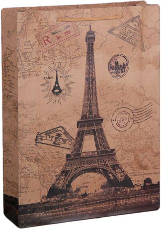 Пакет подарочный "Париж", цвет: коричневый, 31,5 х 9,5 х 41,5 см. 2450970