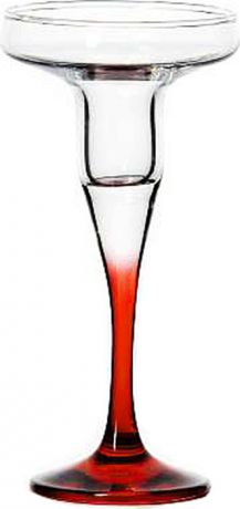 Подсвечник "Pasabahce", цвет: прозрачный, красный, высота 17 см