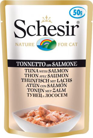 Корм консервированный Schesir, для кошек, тунец с лососем, 50 г