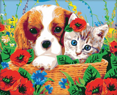 Картина по номерам Школа талантов "Котенок и щенок", 2711892, 40 х 50 см