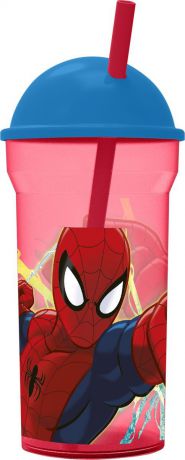 Стакан Stor "Человек-паук Красная паутина", с соломинкой и крышкой, 33488, прозрачный, 460 мл