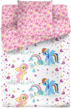 Комплект белья для девочки Хасбро "Пони. Радуга", 1,5-спальный, наволочки 70x70, цвет: белый, розовый