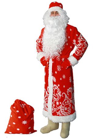 Карнавальный костюм Sima-land "Дед Мороз": шуба, шапка, варежки, пояс, мешок, цвет: красный. Размер 52/54