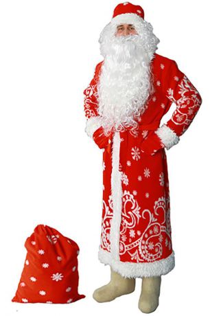 Карнавальный костюм Sima-land "Дед Мороз": шуба, шапка, варежки, пояс, мешок, цвет: красный. Размер 48/50
