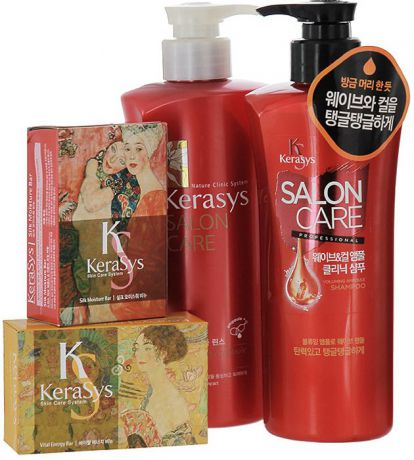 KeraSys Подарочный набор для волос "Salon Care", для объема: шампунь, бальзам-ополаскиватель, мыло, 2 шт