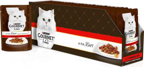 Консервы Gourmet "A la Carte", для взрослых кошек, с говядиной a la Jardiniere, с морковью, томатом и цуккини, 85 г, 24 шт