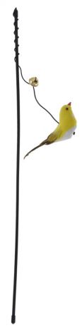 Дразнилка-удочка для кошек V.I.Pet "Птица", с колокольчиком, цвет: черный, желтый