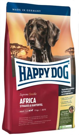 Корм сухой для собак Happy Dog "Africa", монобелковый, с мясом страуса и картофелем, 12,5 кг