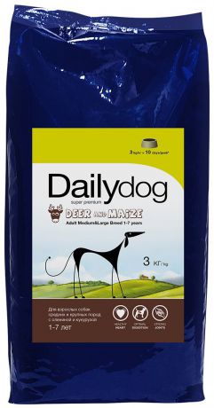 Корм сухой Daily Dog "Adult Medium Large Breed Deer and Maize", для взрослых собак средних и крупных пород, с олениной и кукурузой, 3 кг