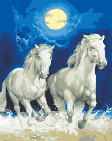 Канва с нанесенным рисунком Grafitec "Бегущие лошади", жесткая, для вышивания гобеленовым швом, 50 x 40 см