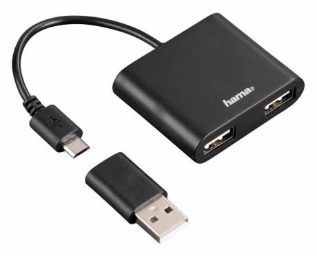 Разветвитель Hama USB 2.0, 2 порта, цвет черный