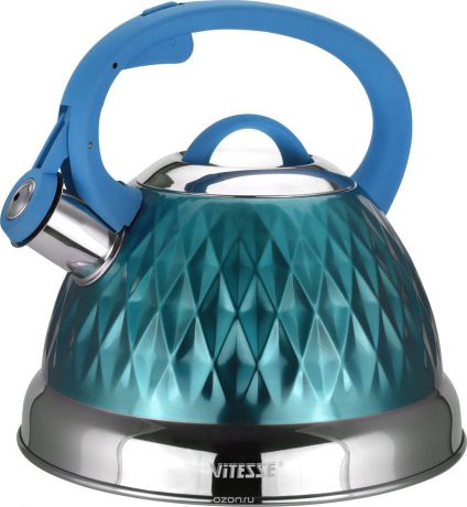 Чайник "Vitesse", со свистком, цвет: голубой, 2,6 л