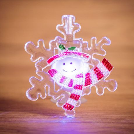 Фигура светодиодная на присоске "Снежинка со снеговиком", RGB