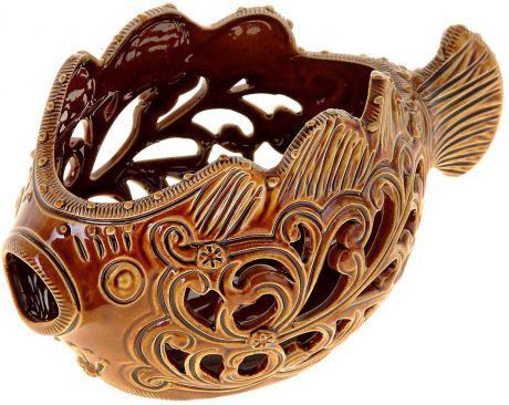 Конфетница Керамика ручной работы "Рыба-шар", цвет: коричневый