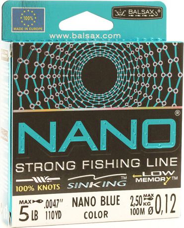Леска Balsax Nano Blue, 100 м, 0,12 мм, 2,5 кг