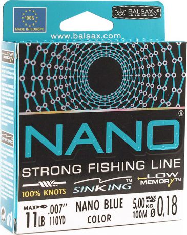 Леска Balsax Nano Blue, 100 м, 0,18 мм, 5,0 кг