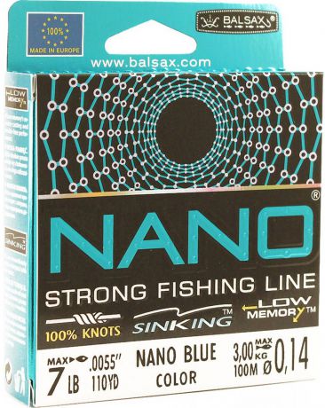 Леска Balsax Nano Blue, 100 м, 0,14 мм, 3,0 кг