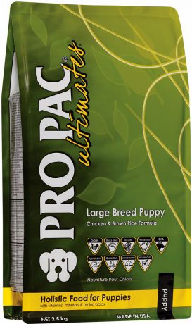 Корм сухой Pro Pac Ultimates "Суперпремиум. Large Breed Puppy" для щенков крупных пород, с курицей и коричневым рисом, 2,5 кг