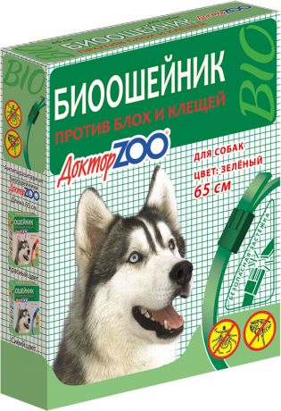 БИОошейник "Доктор ZOO", для собак, от блох и клещей, цвет: зеленый, 65 см