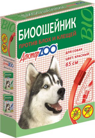 БИОошейник "Доктор ZOO", для собак, от блох и клещей, цвет: красный, 65 см