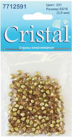 Стразы конусовидные риволи "Cristyle", цвет: желтый, 3,8 мм, 144 шт