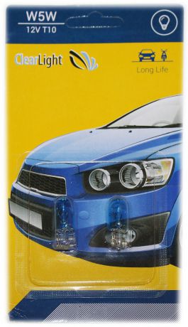 Лампа автомобильная галогенная Clearlight, цвет: синий, цоколь W5W, 12В, 2 шт