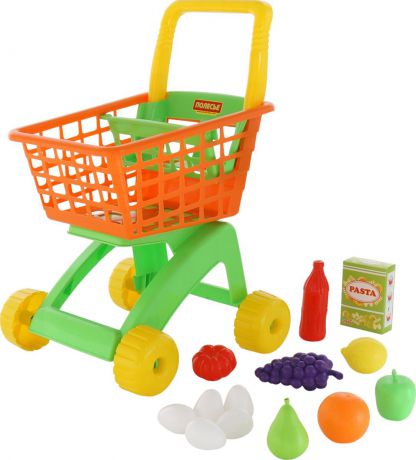 Полесье Игрушечная тележка для магазина с набором продуктов № 8, 12 предметов, цвет в ассортименте