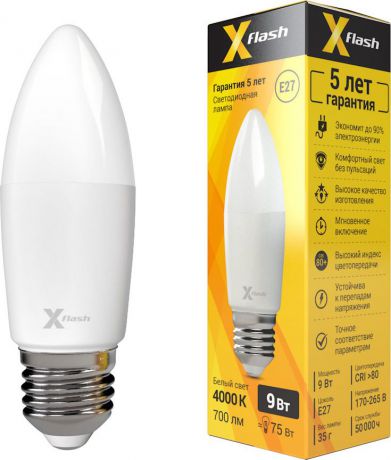 Лампа светодиодная X-Flash XF-E27-C37-9W-4000K-230V