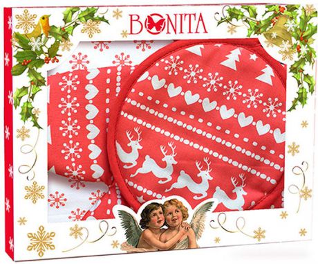 Подарочный комплект для кухни Bonita "Новогоднее чудо", цвет: белый, красный, зеленый, 3 предмета