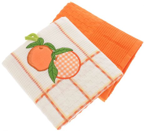 Набор кухонных полотенец Bonita "Апельсин", цвет: белый, терракот, 45 х 70 см, 2 шт