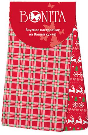 Набор кухонных полотенец Bonita "Новогоднее чудо", цвет: белый, красный, зеленый, 35 х 63 см, 2 шт