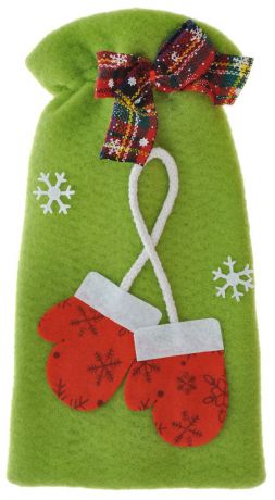 Новогодний мешок для подарка Феникс-Презент "Варежки", цвет: фисташковый, 15 х 6 х 28,5 см