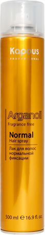 Лак для волос Kapous Professional Arganoil Fragrance Free, аэрозольный, нормальной фиксации, с маслом арганы, 500 мл