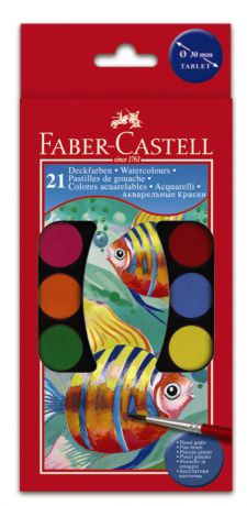 Краски акварельные Faber-Castell "Watercolours", с кисточками, 21 цвет