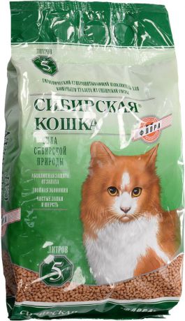 Наполнитель для кошачьих туалетов Сибирская кошка "Флора", для кошек, древесный, 5 л