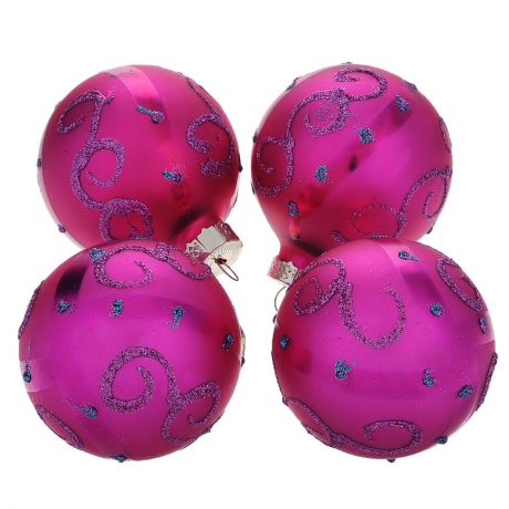 Набор новогодних подвесных украшений "Шар", цвет: малиновый, диаметр 6 см, 4 шт. 34494
