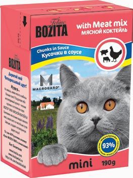 Консервы для кошек "Bozita mini", мясные кусочки в соусе, с мясным коктейлем, 190 г