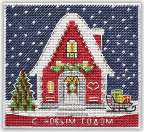 Набор для вышивания Овен "Новогодний домик" счетным крестом, 503370, 7 х 9,6 см