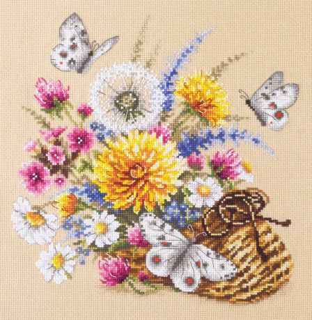 Набор для вышивания Чудесная игла "Луговые цветы" счетным крестом, 904111, 25 х 25 см