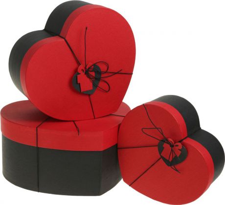 Подарочная упаковка "Сердце", красный, черный, 3 шт