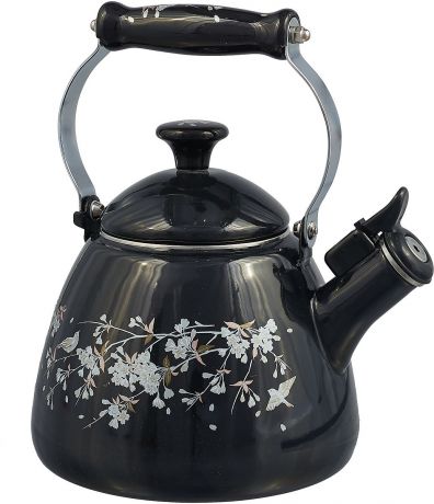 Чайник эмалированный Fujihoro "Сакура на черном", CBB-2.0WK, с крышкой, черный, 2 л