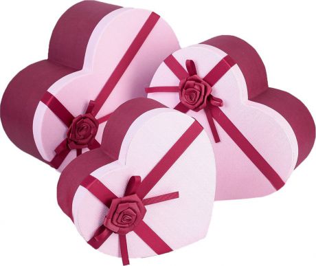Подарочная упаковка "Сердце", розовый, 3 шт
