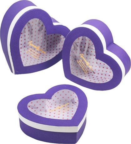 Подарочная упаковка "Сердце", фиолетовый, 3 шт
