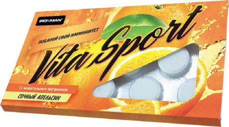 Жевательные таблетки Ironman Vita Sport, с эхинацеей, апельсин, 12 таблеток