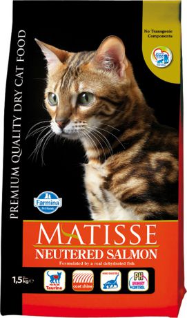 Корм сухой Farmina Matisse, для стерилизованных кошек и кастрированных котов, с лососем, 1,5 кг