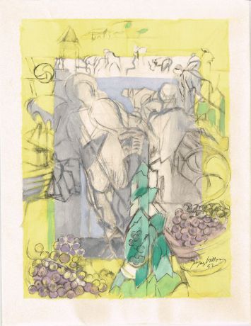 Торжество винограда. Литография. Жак Вийон. Vins, Fleurs et Flammes. Издатель Bernard Klein, Париж, 1953 год