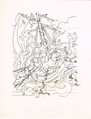 Похищение Диониса. Литография. Андре Дерен. Vins, Fleurs et Flammes. Japon Imperial. Издатель Bernard Klein, Париж, 1953 год