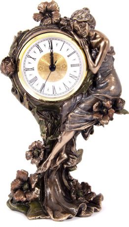 Часы настольные Русские Подарки "Цветочная фея", 227609, бронза, 16 х 10 х 25 см