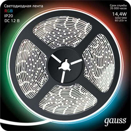 Лента Gauss LED 5050/60-SMD, 312000414, 14.4W, 12V, DC, RGB, 5 м